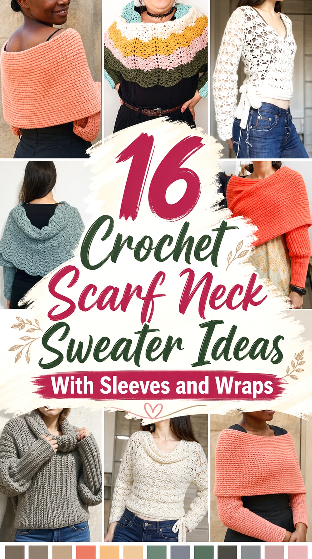Crochet Scarf Neck Sweater Ideas With Sleeves and Wraps