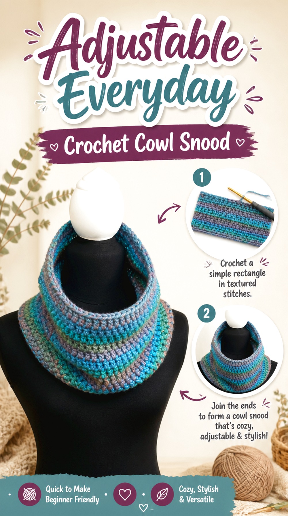 Adjustable Everyday Crochet Cowl Snood