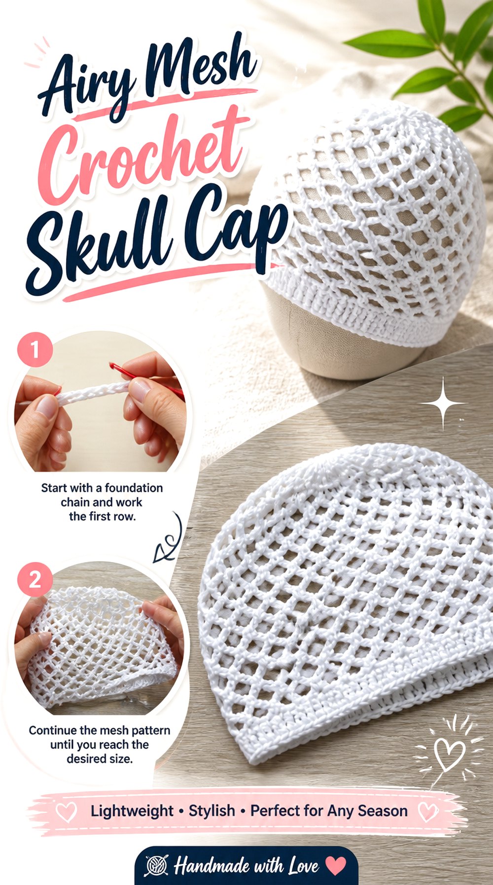 Airy Mesh Crochet Skull Cap