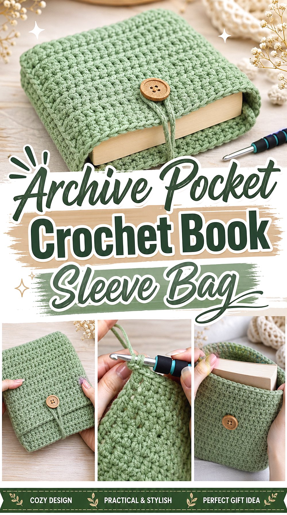 Archive Pocket Crochet Book Sleeve Bag