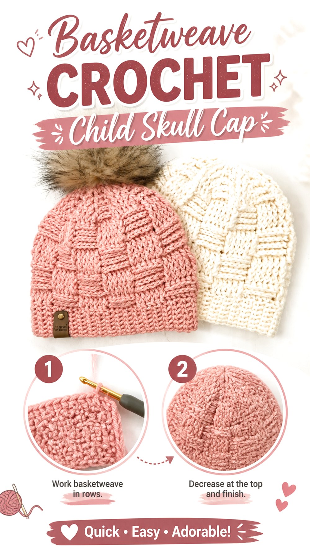 Basketweave Crochet Child Skull Cap