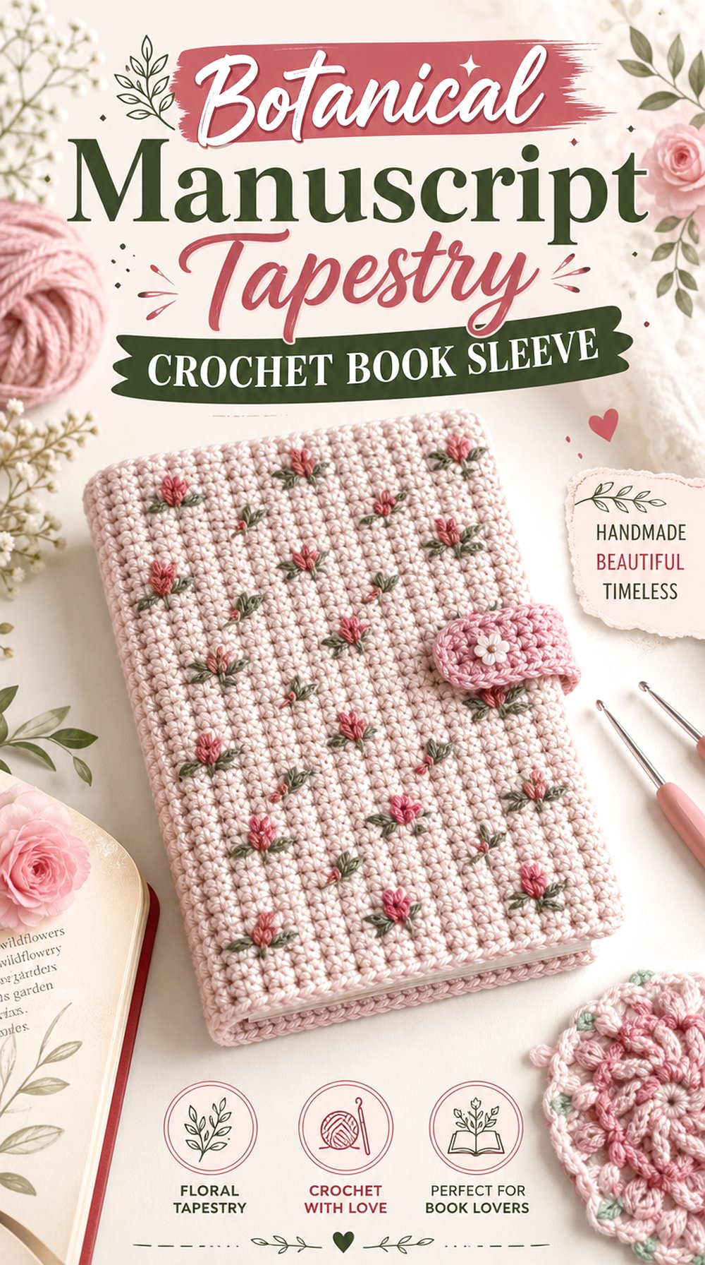 Botanical Manuscript Tapestry Crochet Book Sleeve