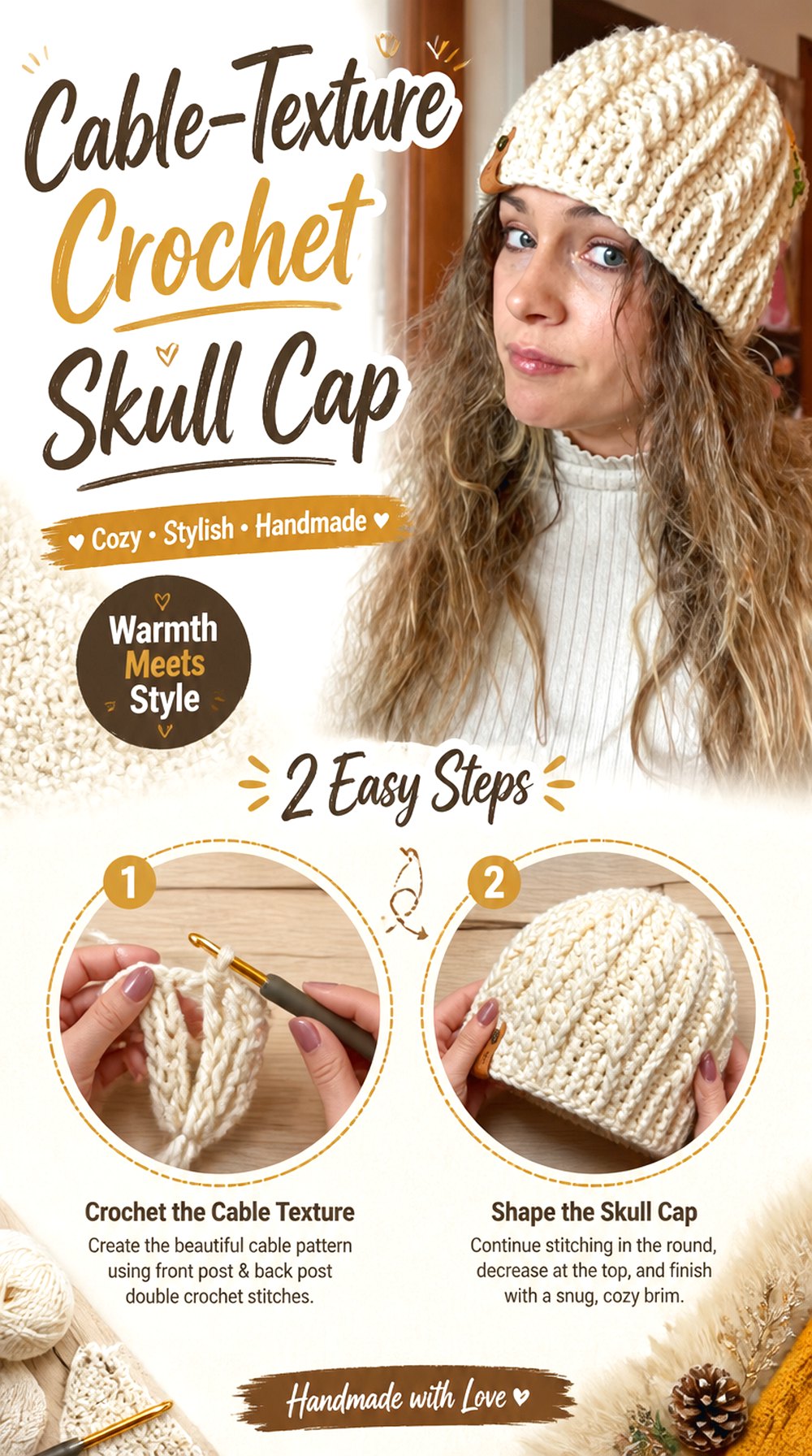 Cable Texture Crochet Skull Cap