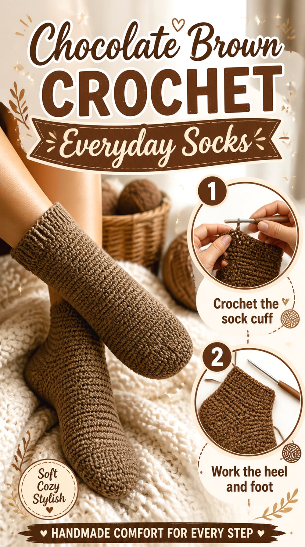 Chocolate Brown Crochet Everyday Socks