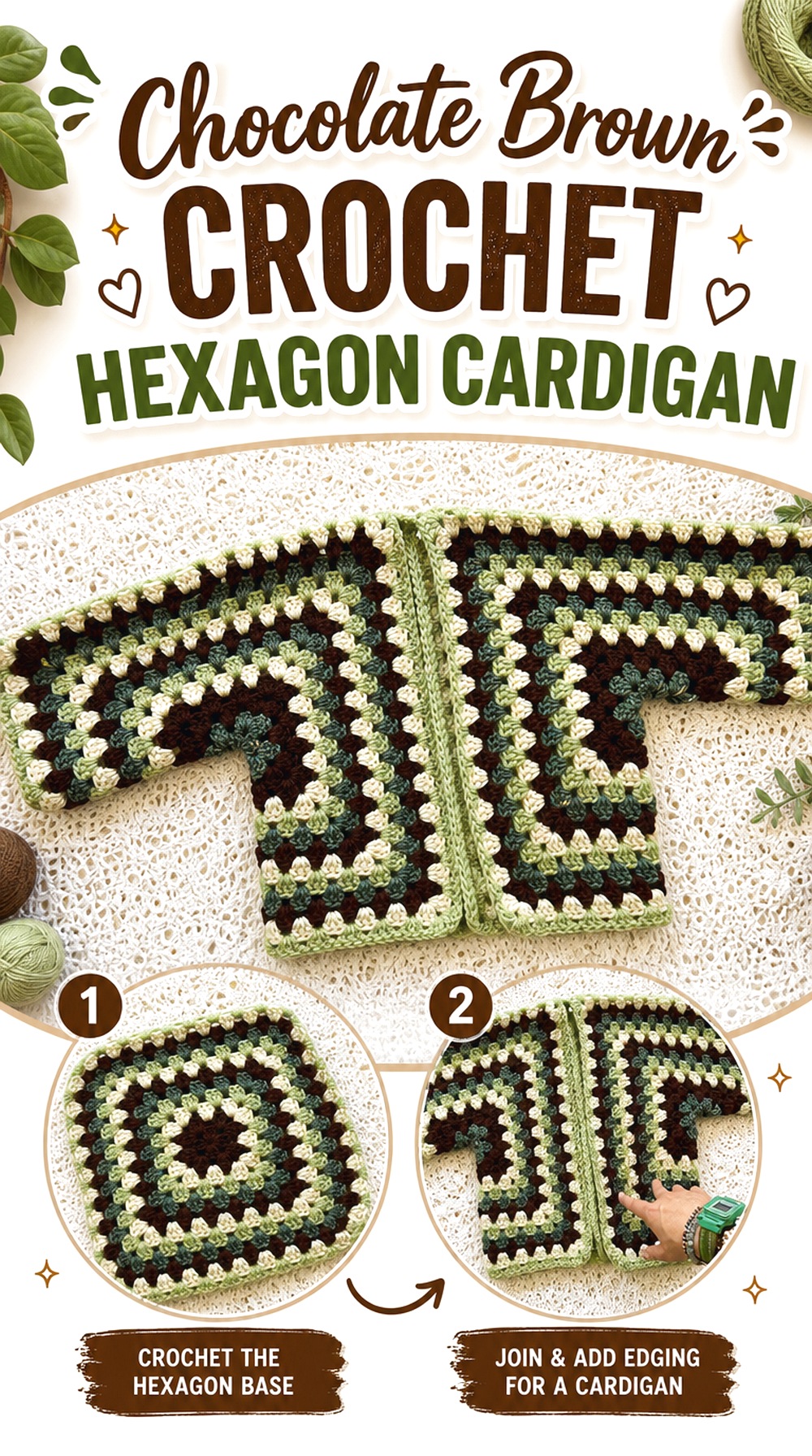 Chocolate Brown Crochet Hexagon Cardigan