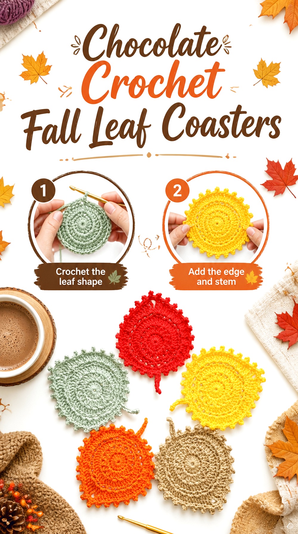 Chocolate Crochet Fall Leaf Coasters