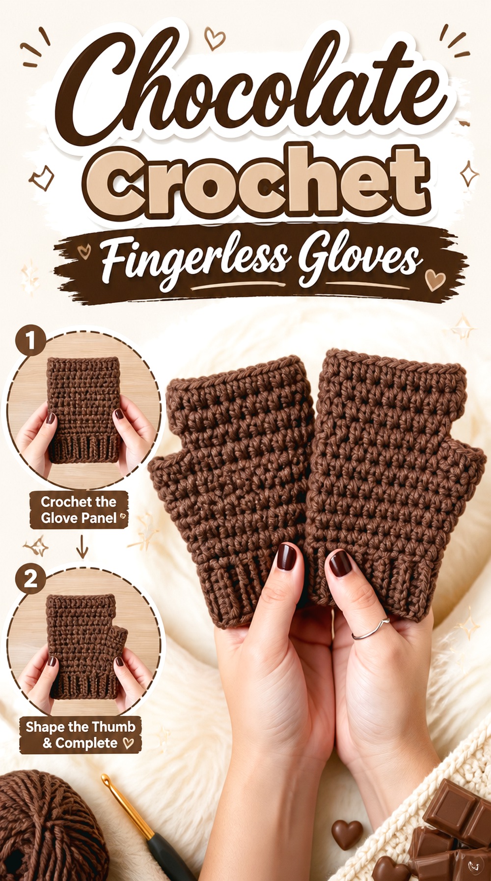 Chocolate Crochet Fingerless Gloves