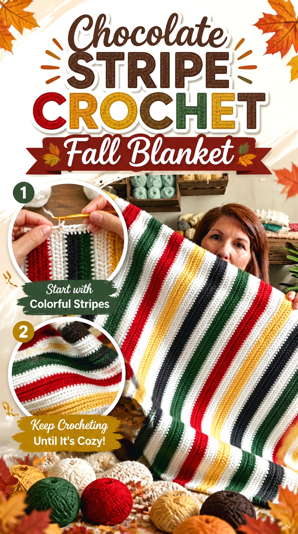 Chocolate Stripe Crochet Fall Blanket