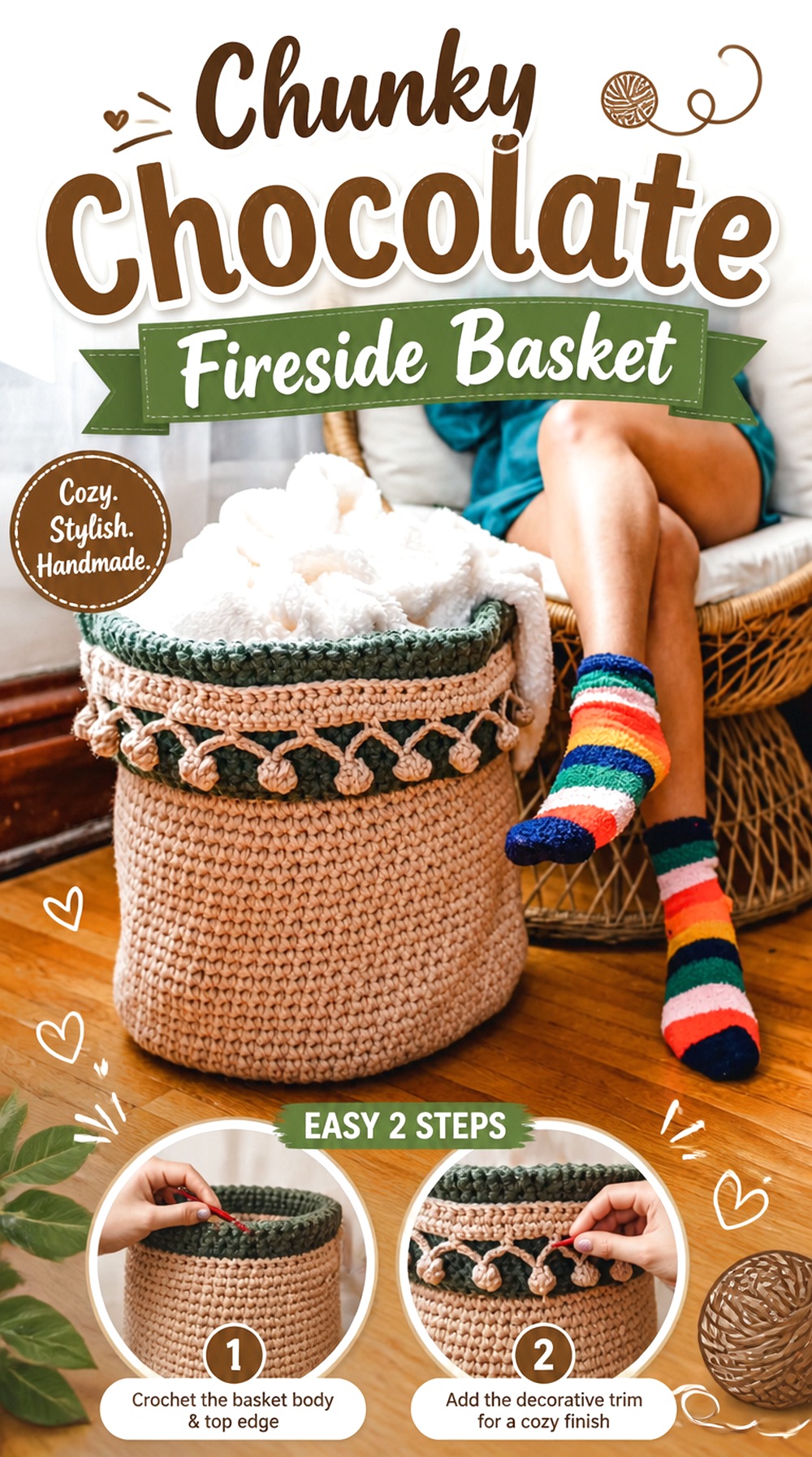 Chunky Chocolate Crochet Fireside Basket
