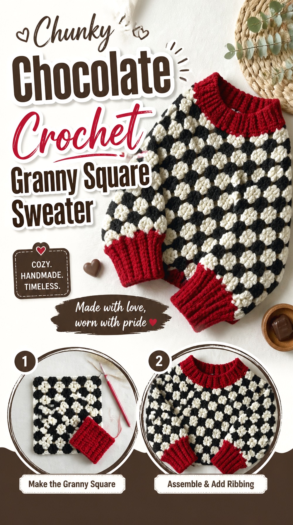 Chunky Chocolate Crochet Granny Square Sweater
