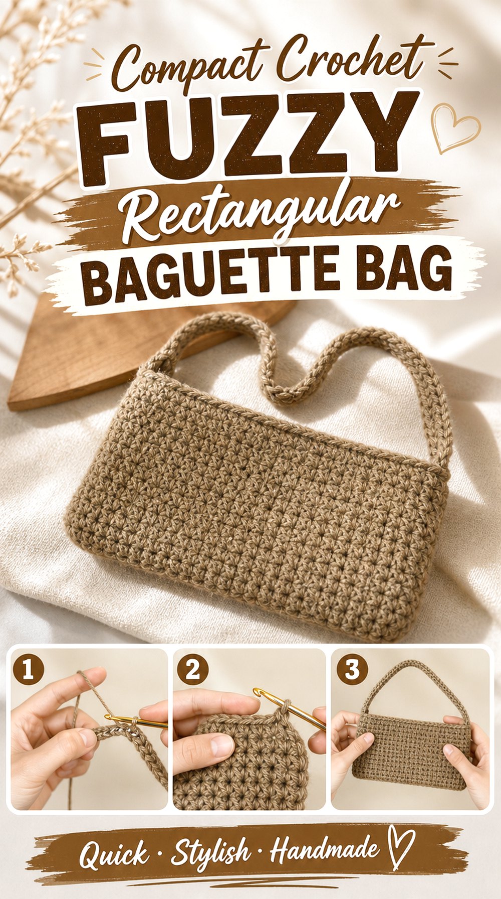 Compact Crochet Fuzzy Rectangular Baguette Bag