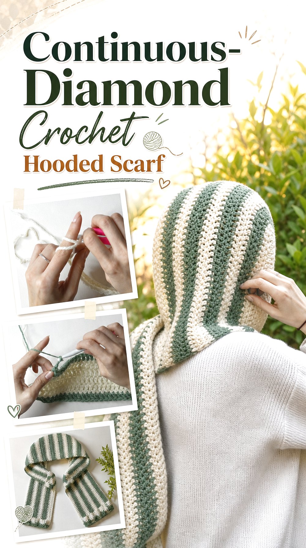 Continuous-Diamond Crochet Hooded Scarf
