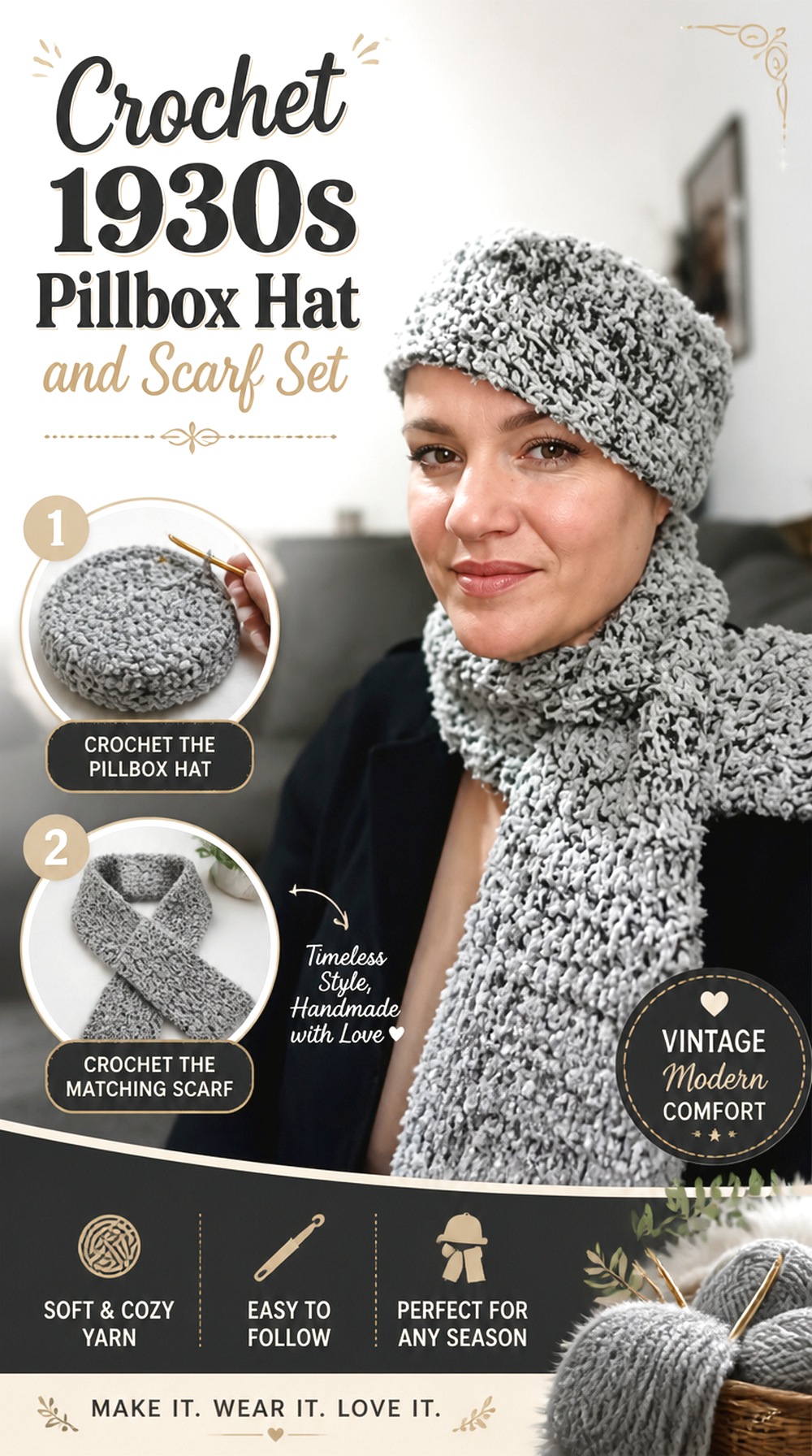 Crochet s Pillbox Hat and Scarf Set