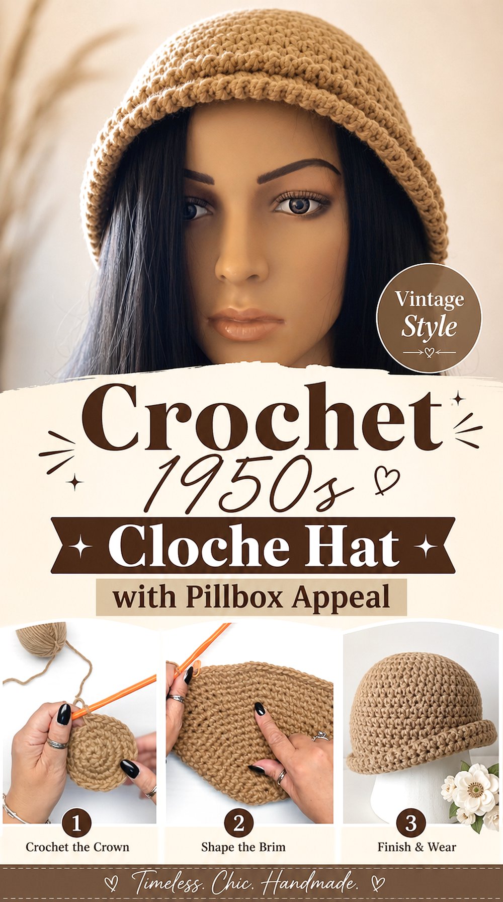 Crochet 1950s Cloche Hat with Pillbox Appeal