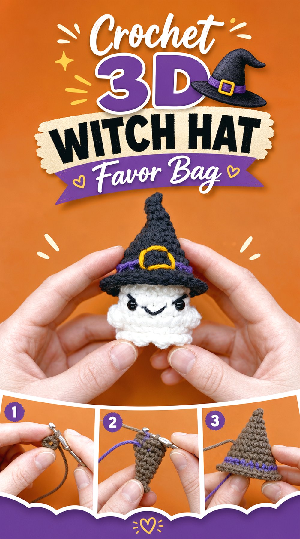 Crochet 3D Witch Hat Favor Bag