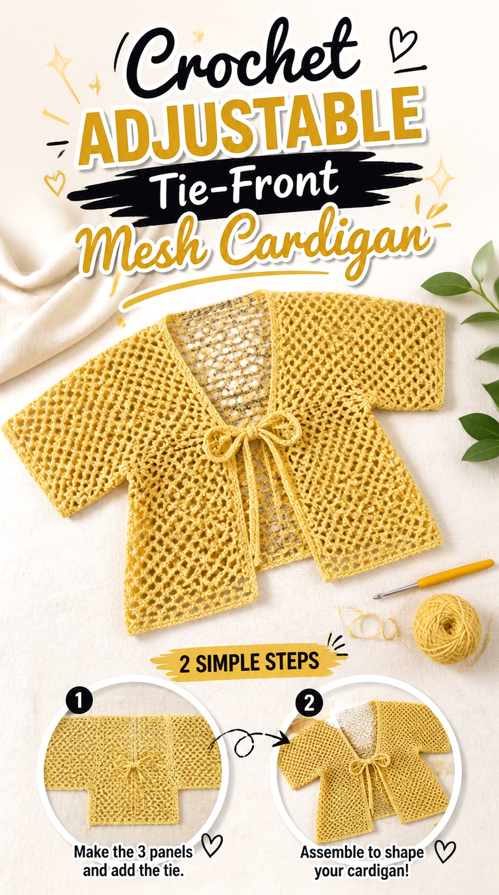 Crochet Adjustable Tie Front Mesh Cardigan