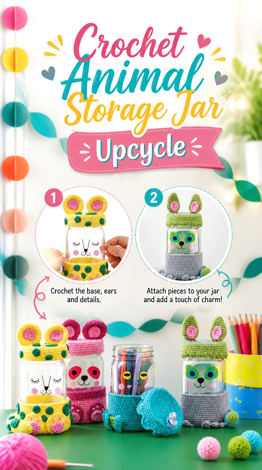 Crochet Animal Storage Jar Upcycle