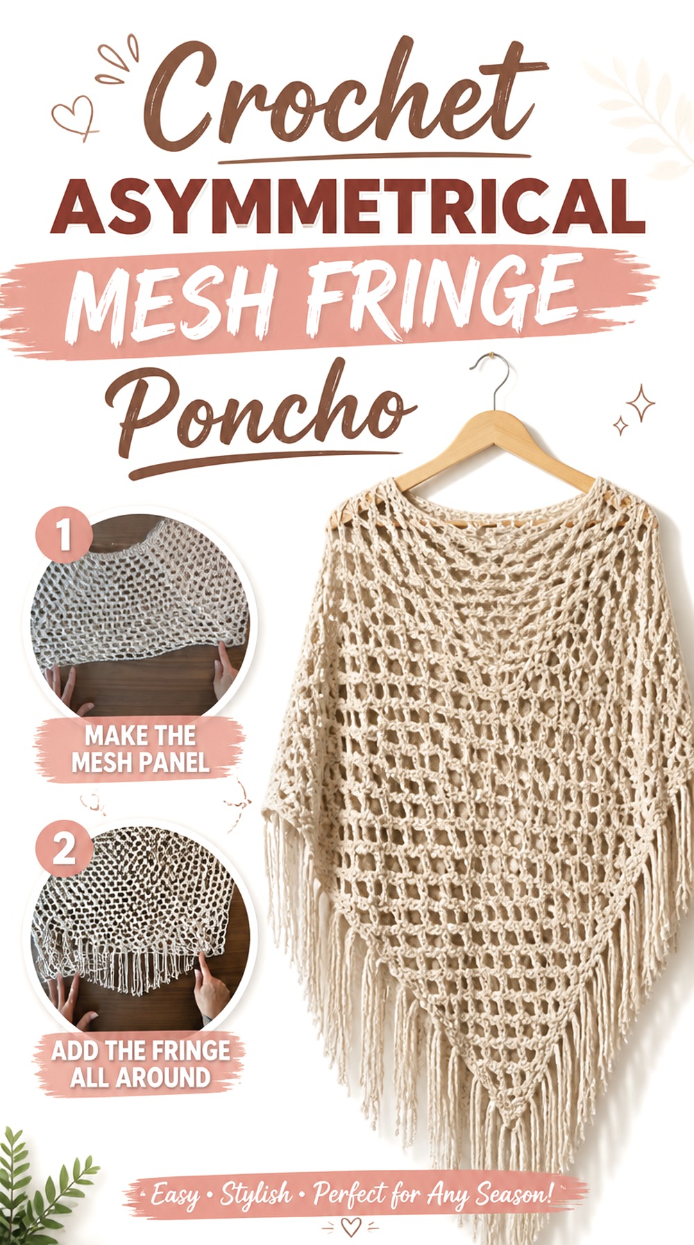 Crochet Asymmetrical Mesh Fringe Poncho