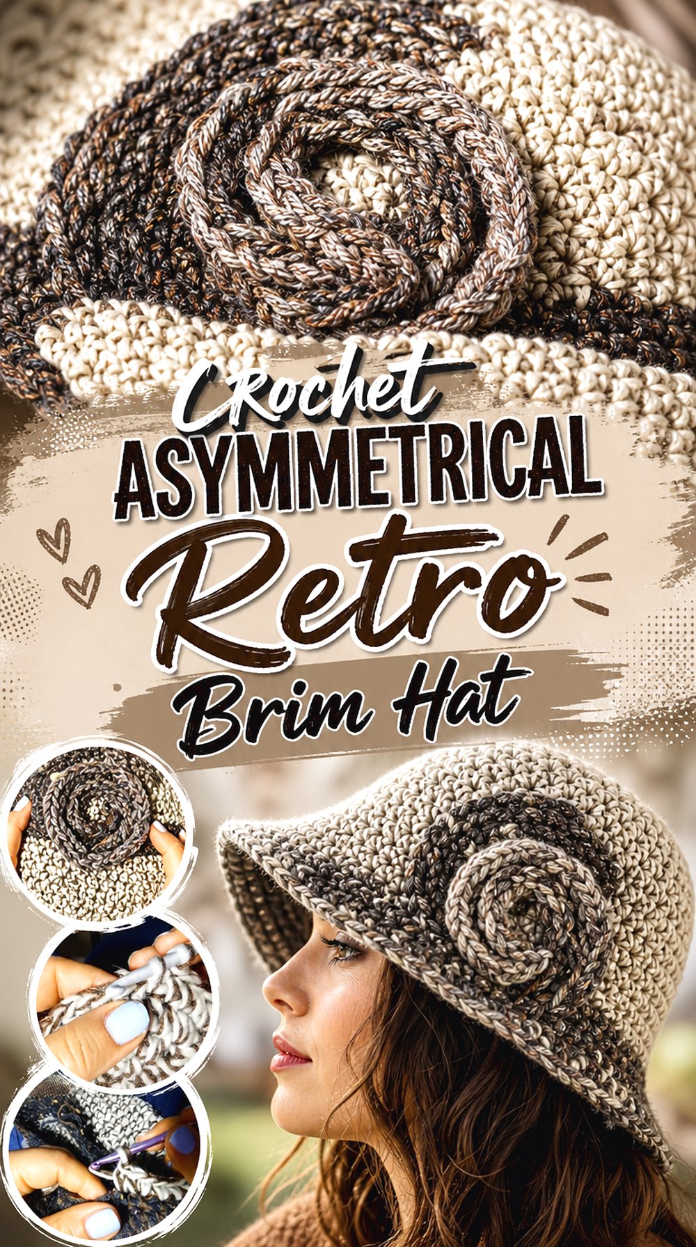 Crochet Asymmetrical Retro Brim Hat