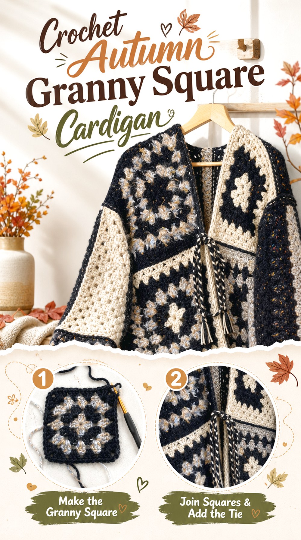 Crochet Autumn Granny Square Cardigan