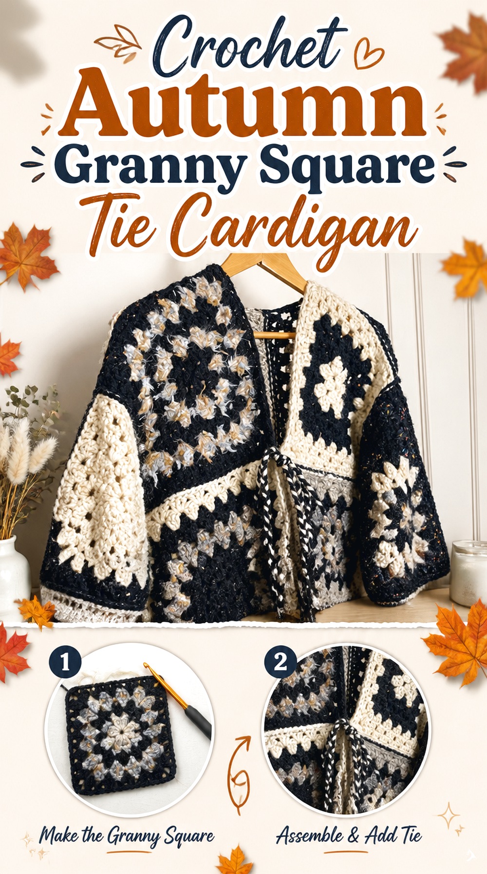 Crochet Autumn Granny Square Tie Cardigan