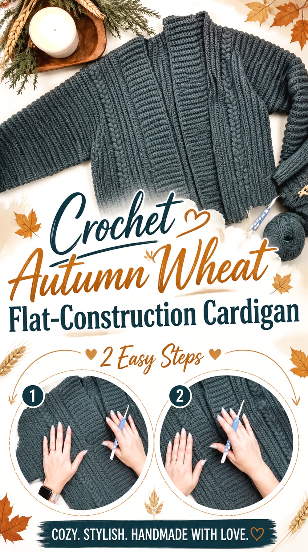 Crochet Autumn Wheat Flat Construction Cardigan