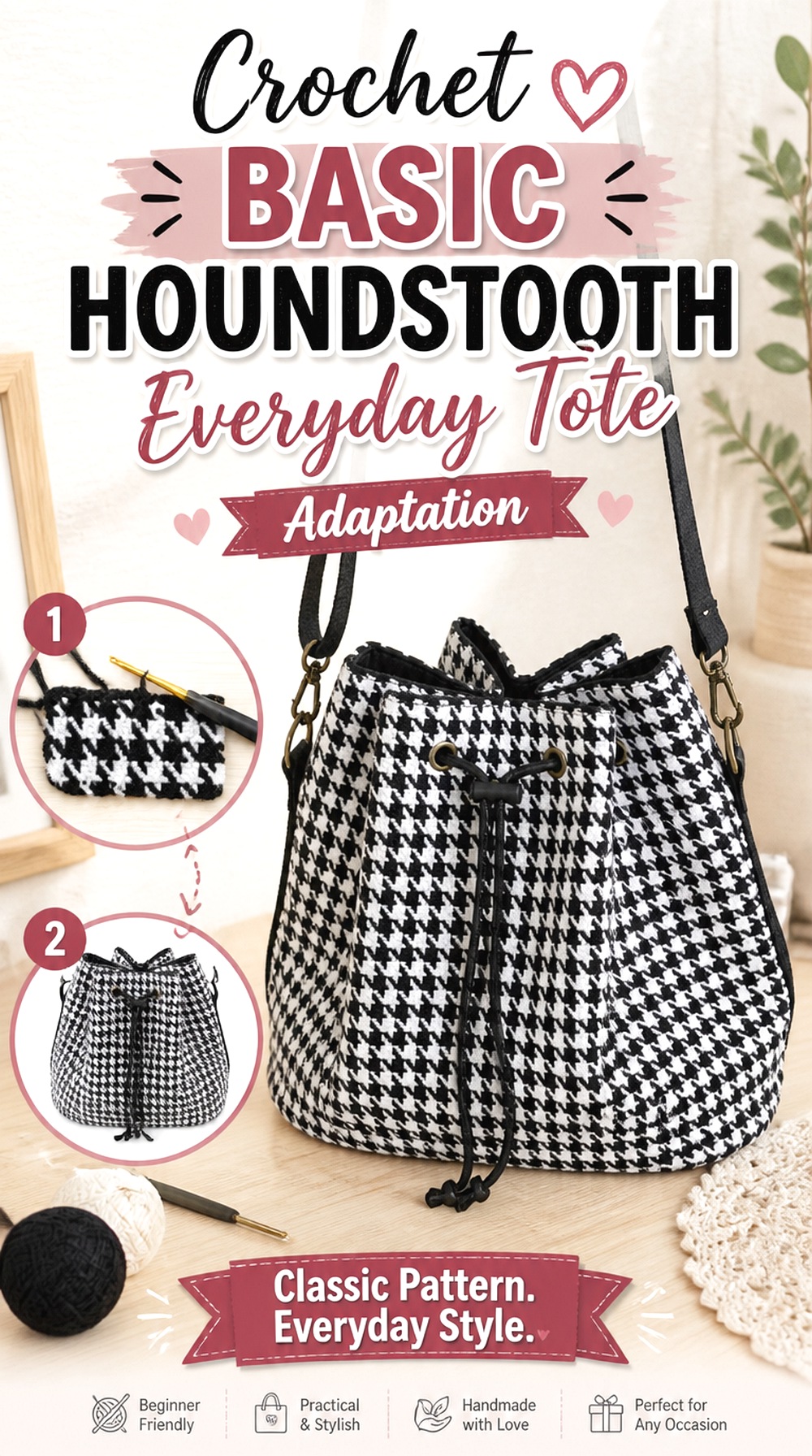 Crochet Basic Houndstooth Everyday Tote Adaptation