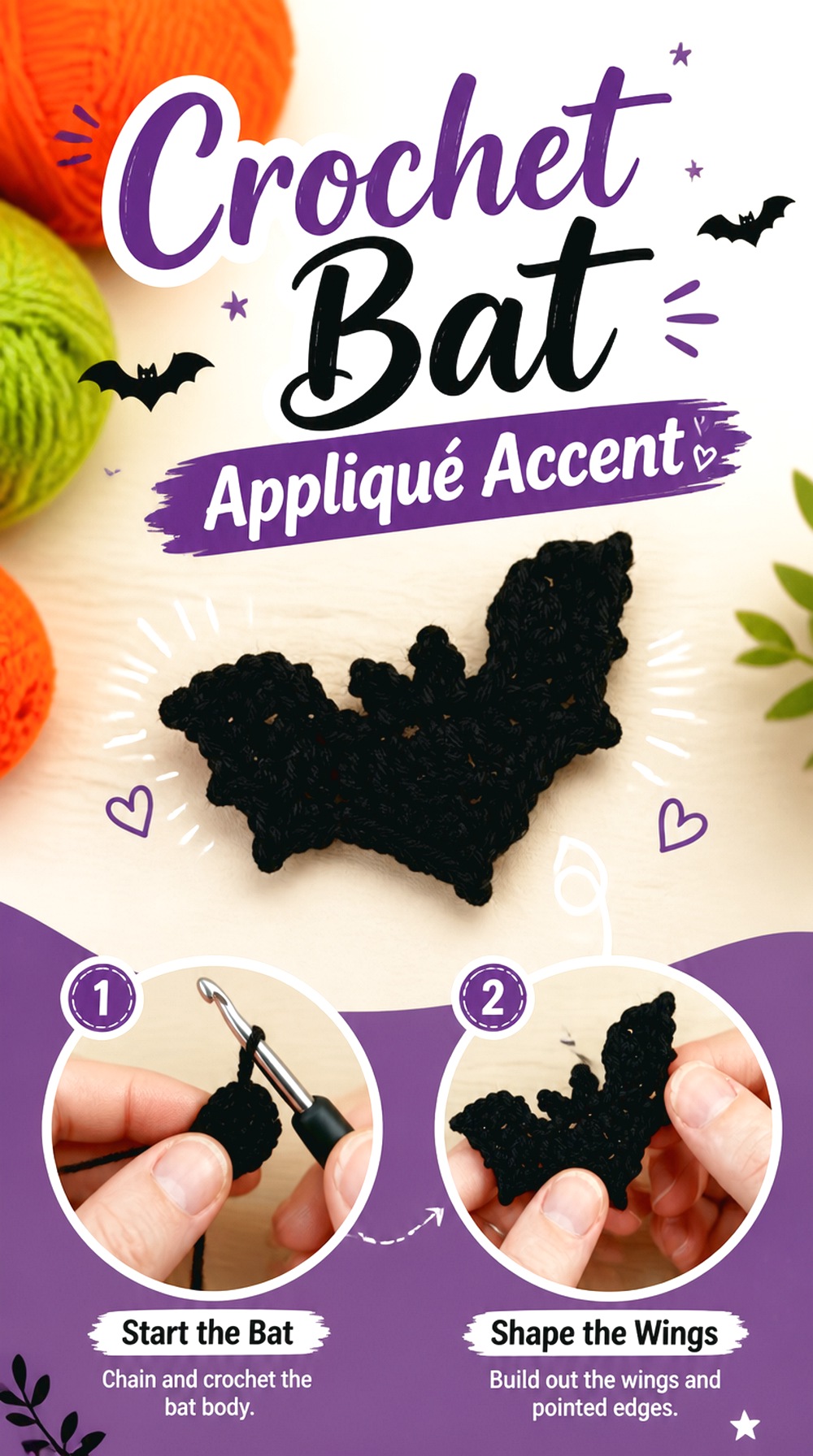 Crochet Bat Appliqué Accent