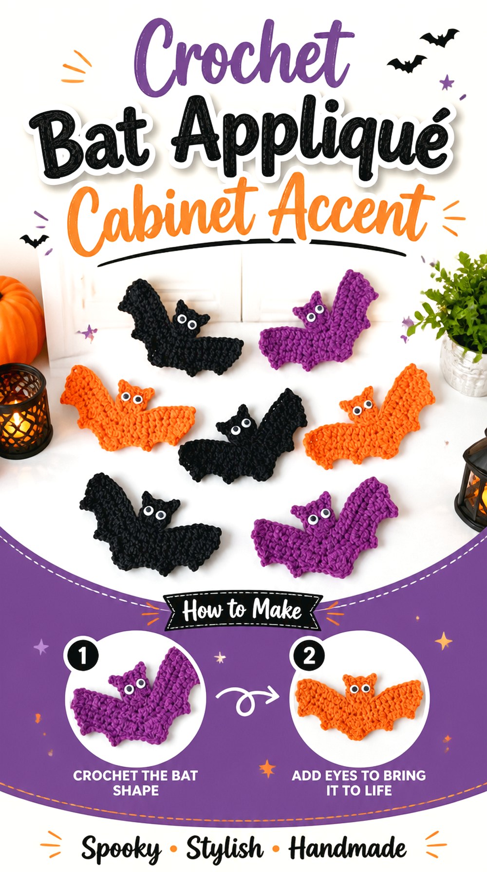 Crochet Bat Appliqué Cabinet Accent