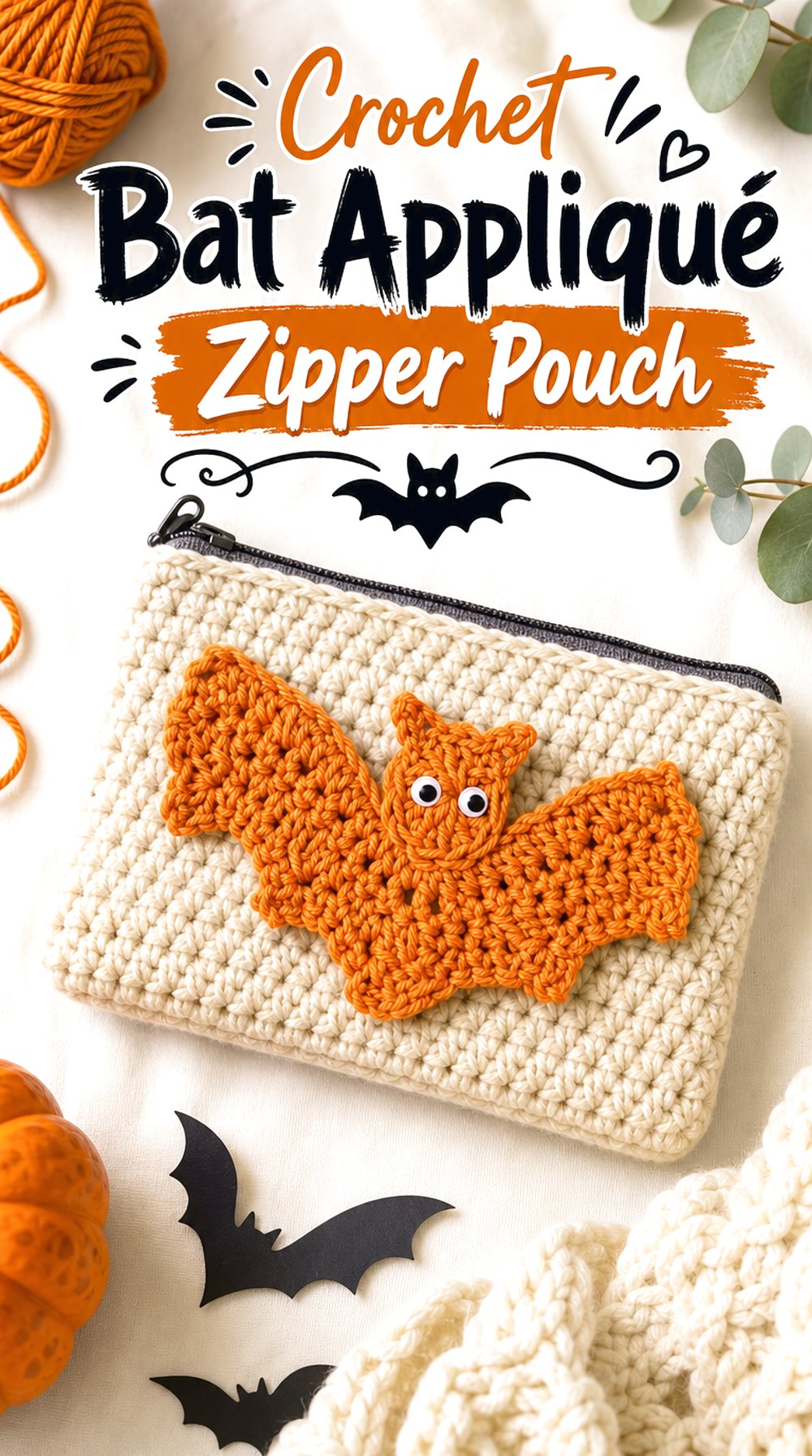 Crochet Bat Appliqué Zipper Pouch