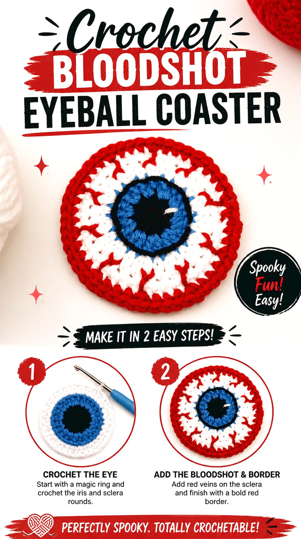 Crochet Bloodshot Eyeball Coaster
