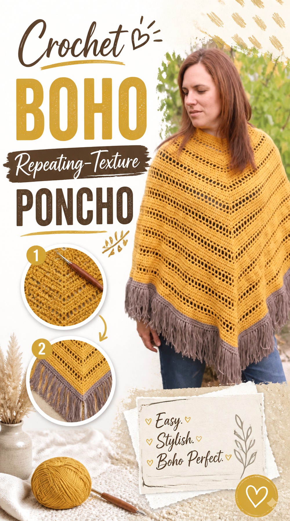 Crochet Boho Repeating Texture Poncho