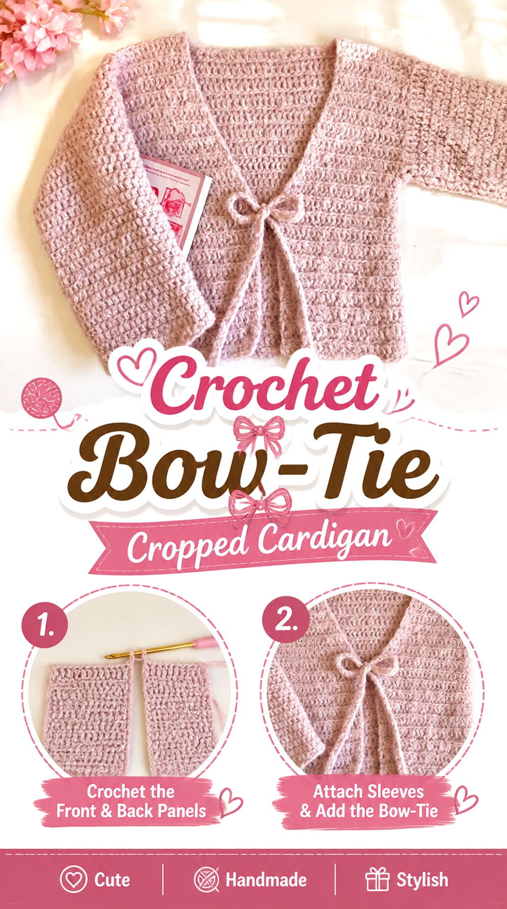 Crochet Bow Tie Cropped Cardigan