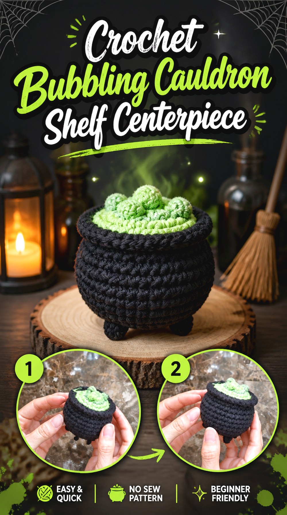 Crochet Bubbling Cauldron Shelf Centerpiece