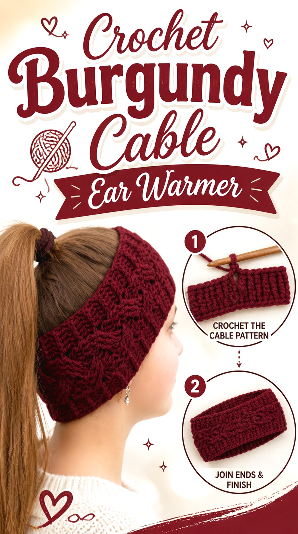 Crochet Burgundy Cable Ear Warmer