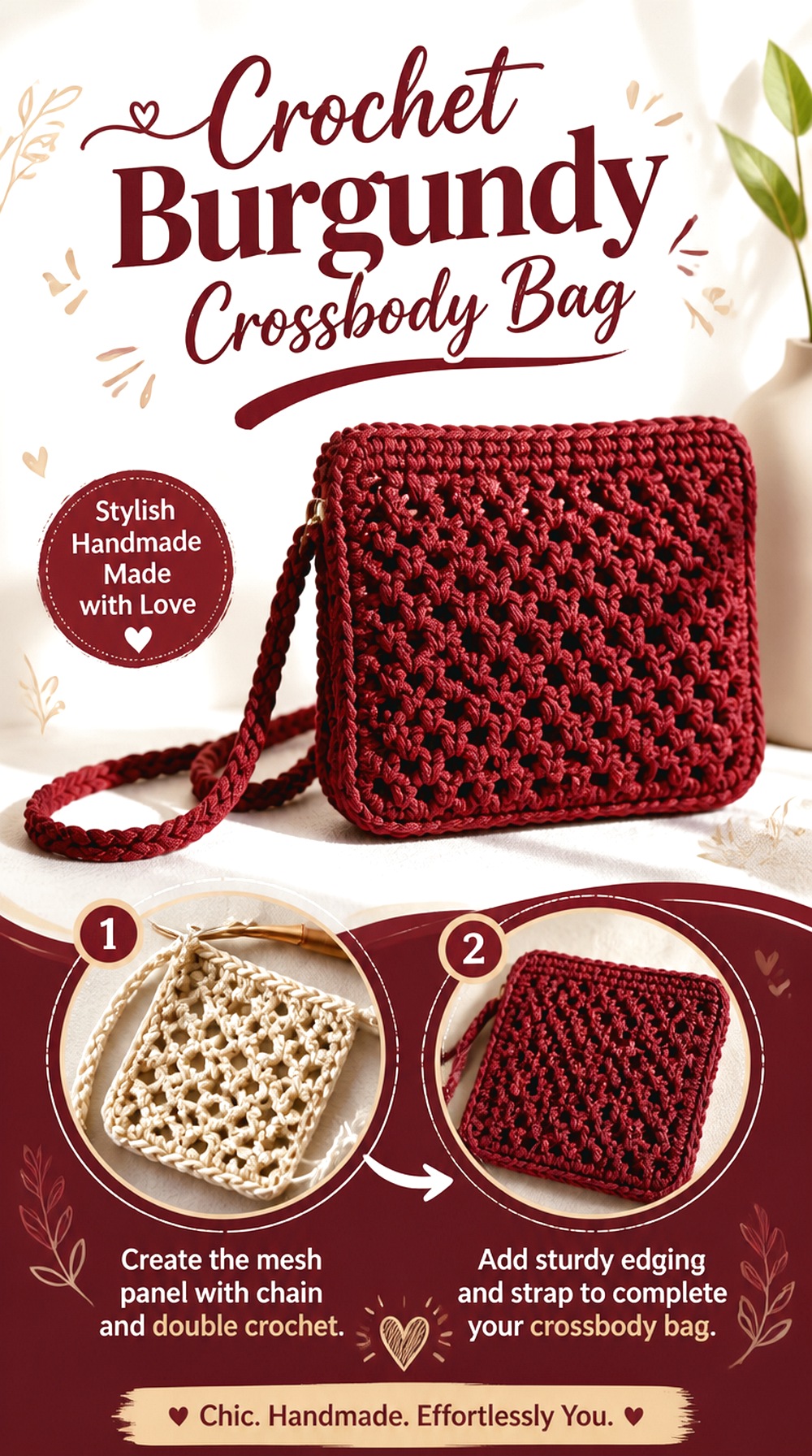 Crochet Burgundy Crossbody Bag