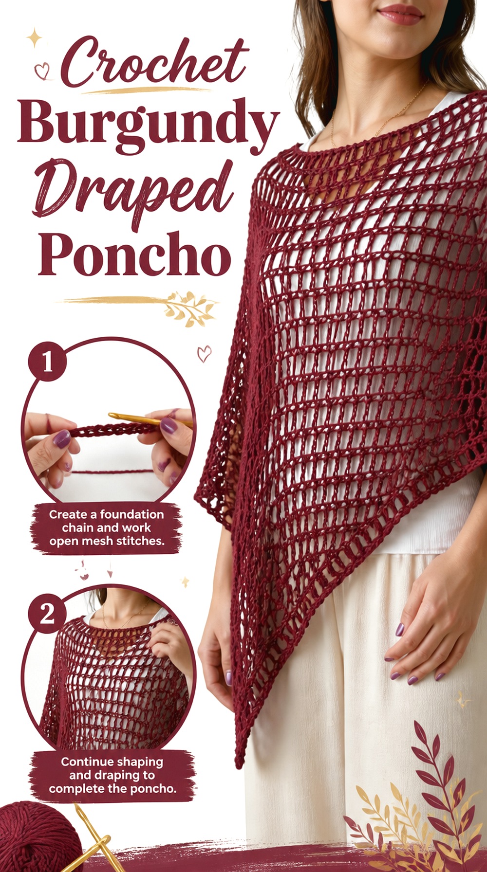 Crochet Burgundy Draped Poncho