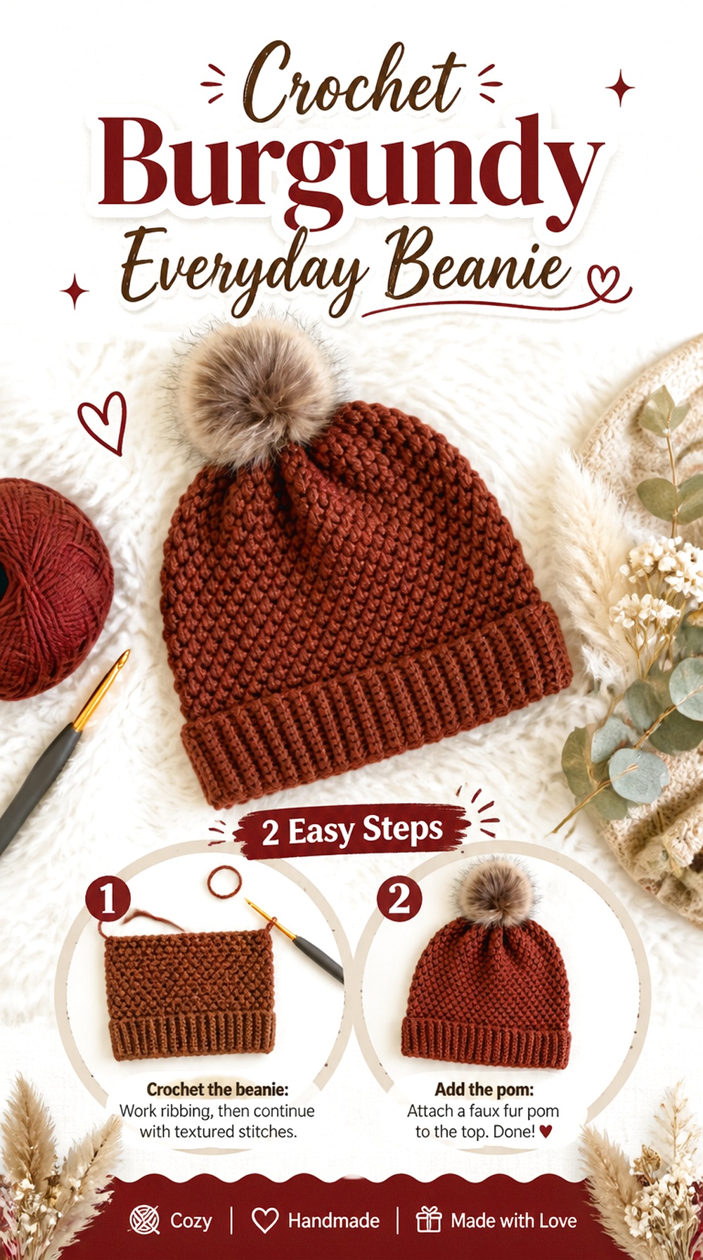 Crochet Burgundy Everyday Beanie