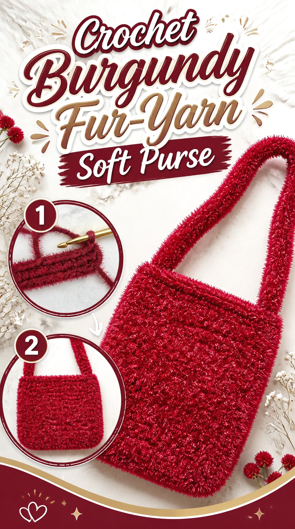 Crochet Burgundy Fur Yarn Soft Purse