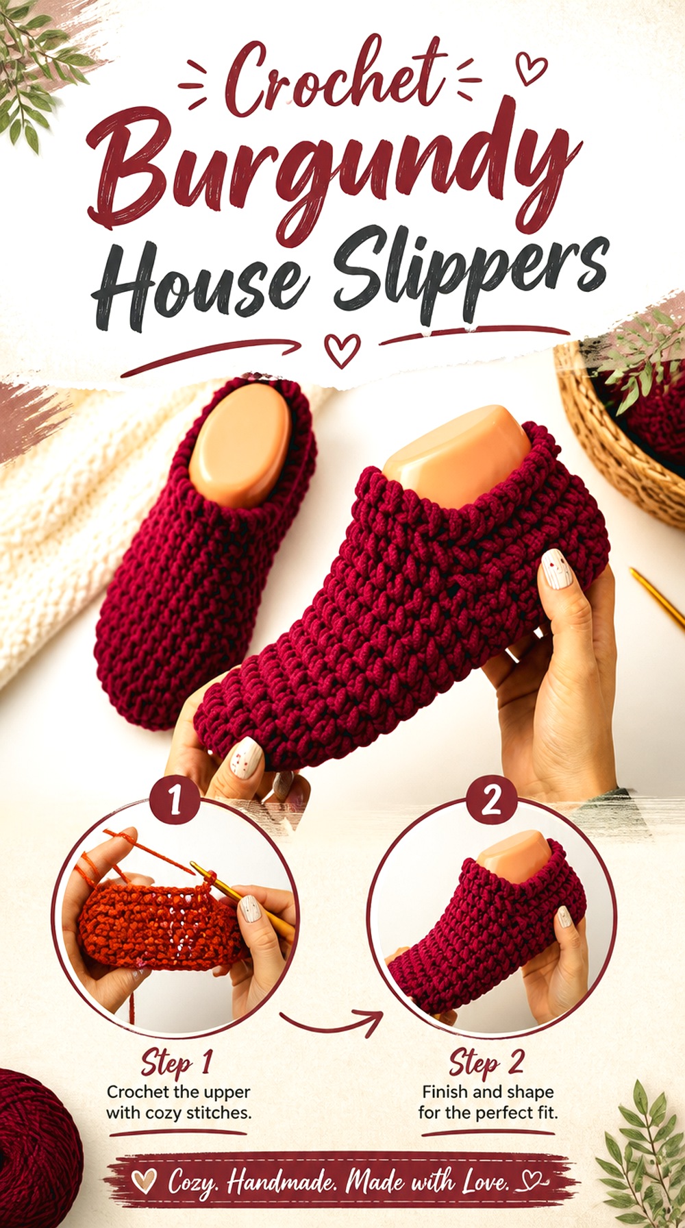 Crochet Burgundy House Slippers