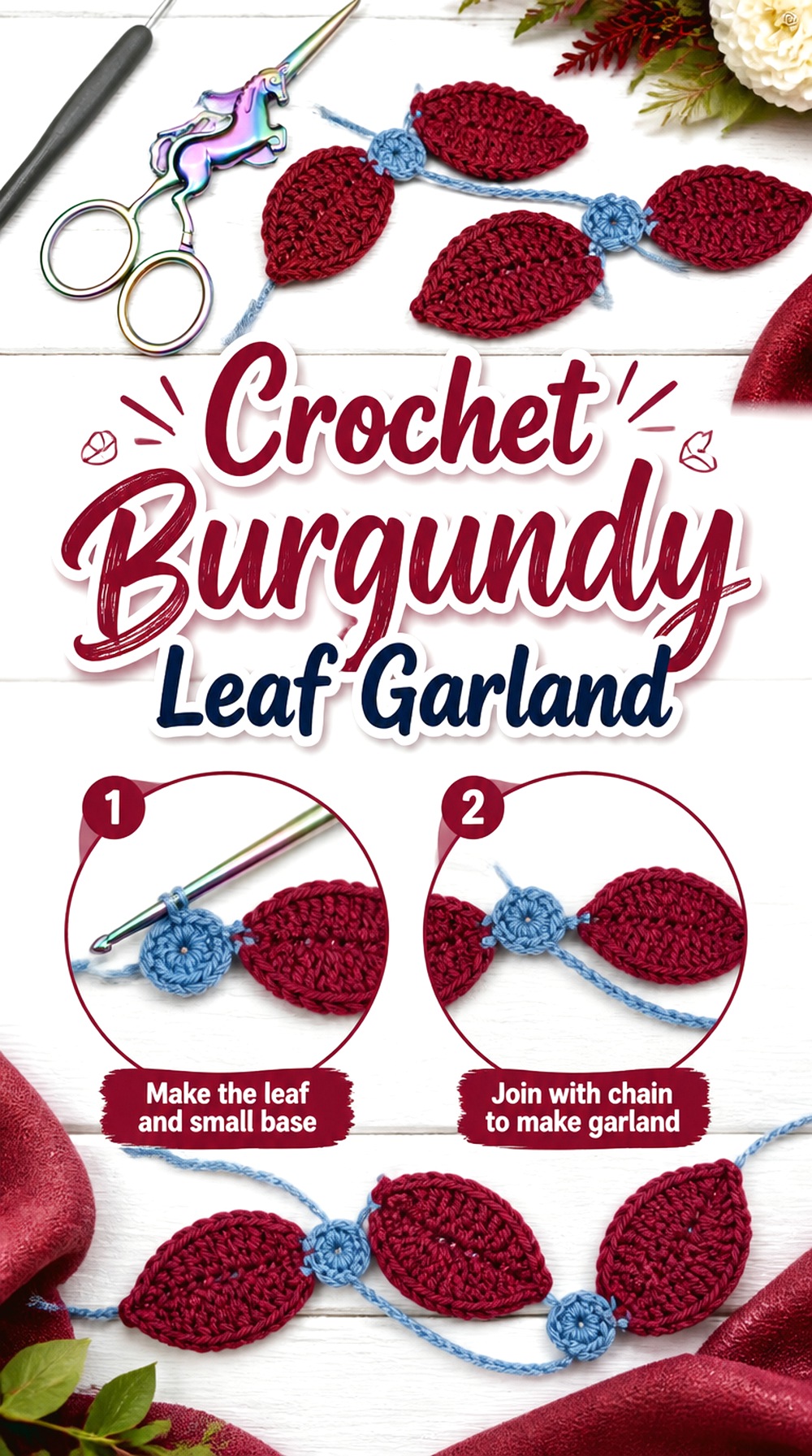 Crochet Burgundy Leaf Garland