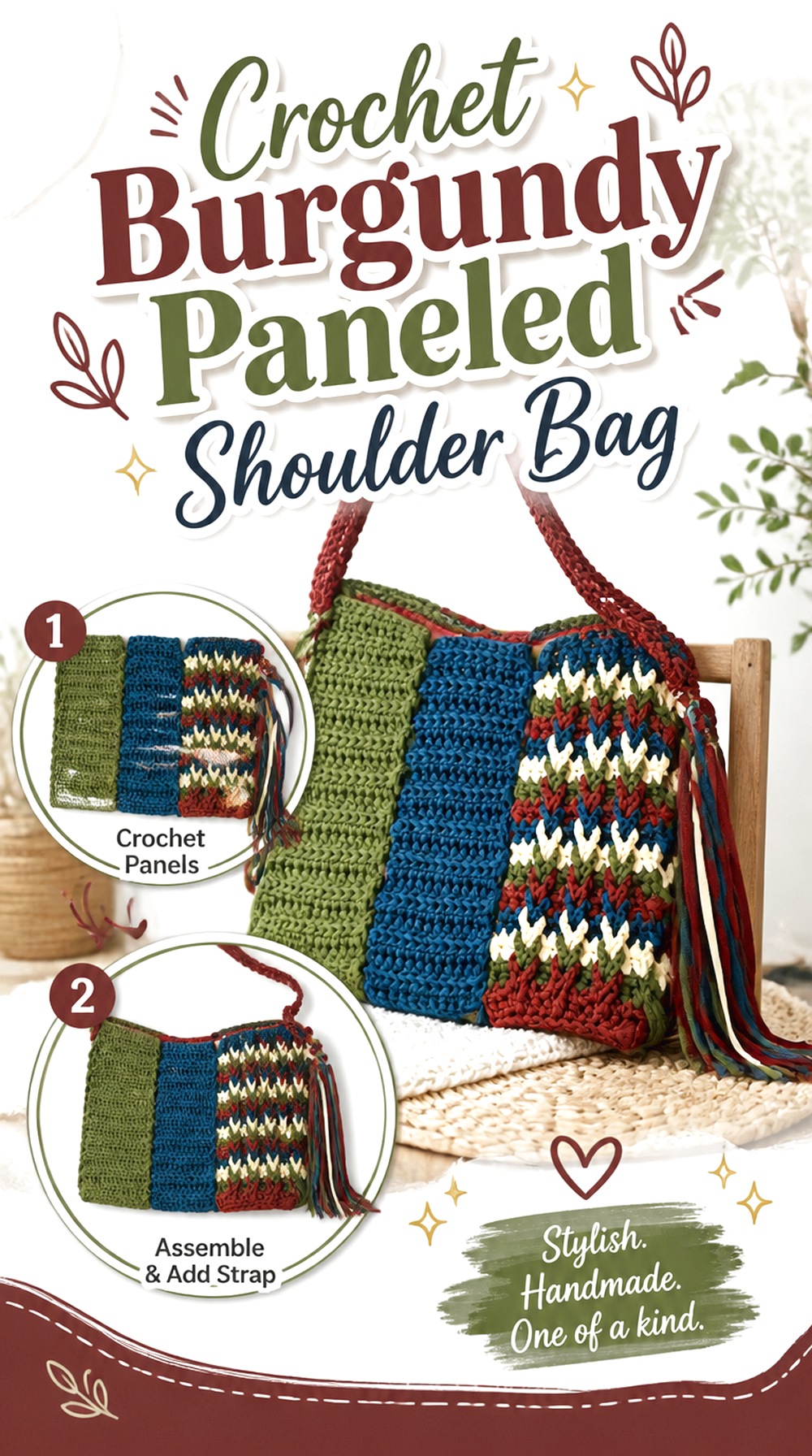Crochet Burgundy Paneled Shoulder Bag