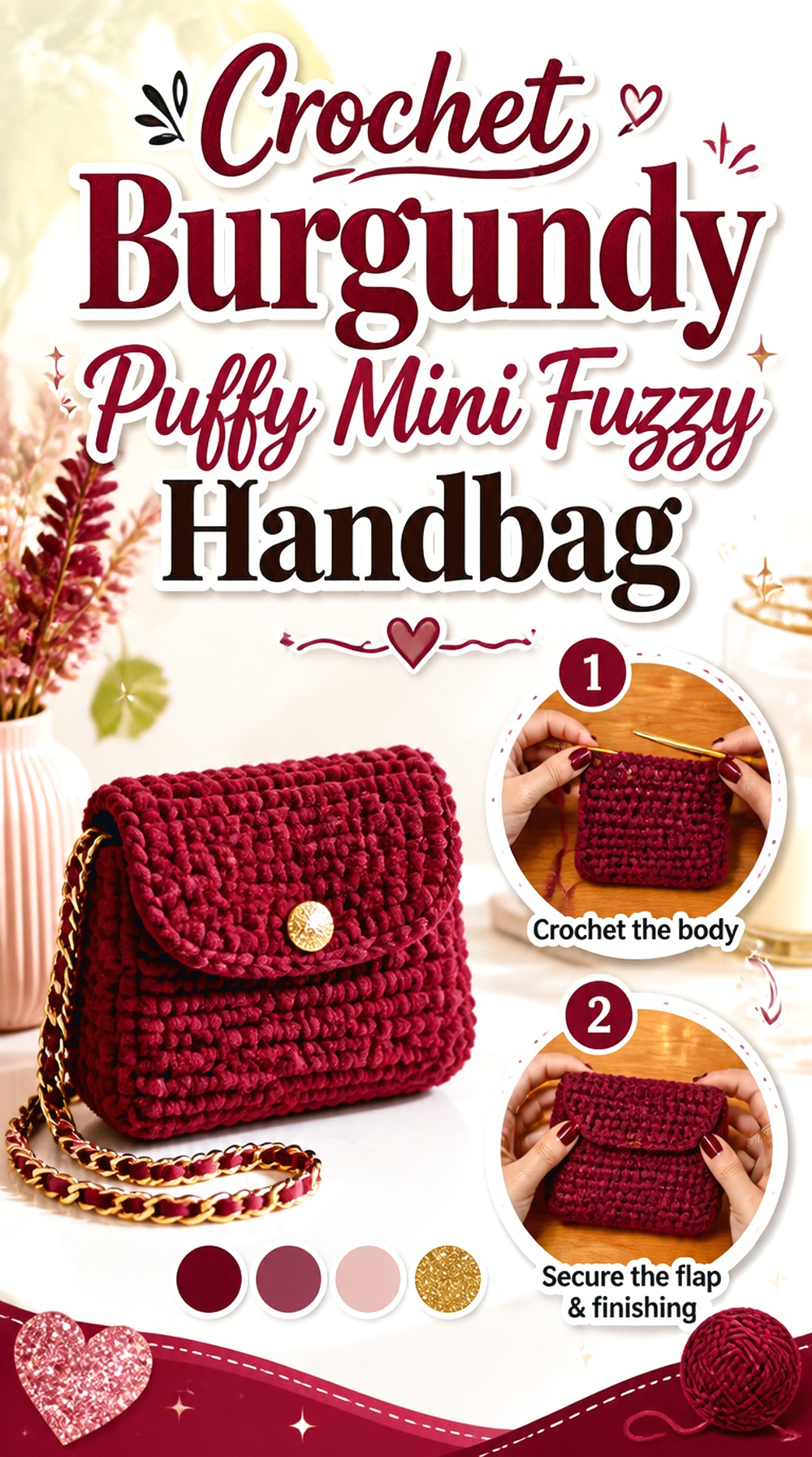 Crochet Burgundy Puffy Mini Fuzzy Handbag
