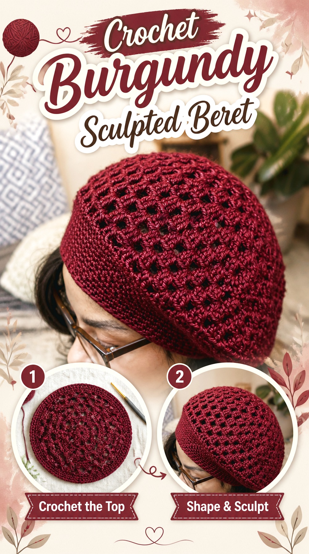 Crochet Burgundy Sculpted Beret