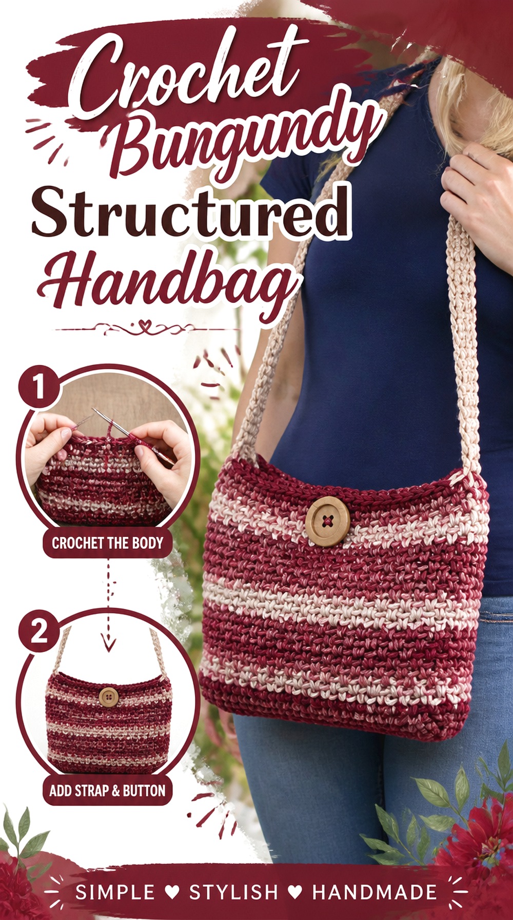 Crochet Burgundy Structured Handbag