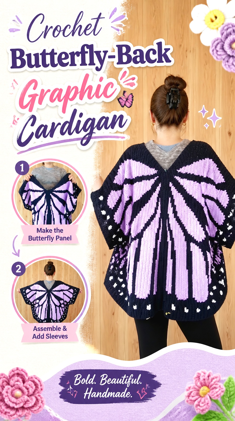 Crochet Butterfly Back Graphic Cardigan
