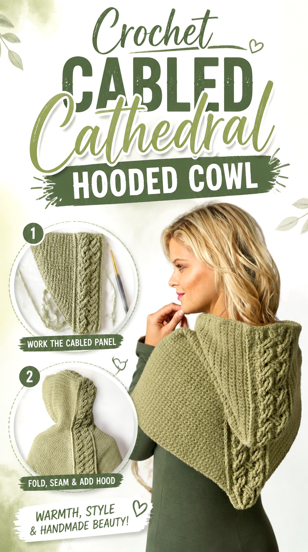 Crochet Cabled Cathedral Hooded Cowl