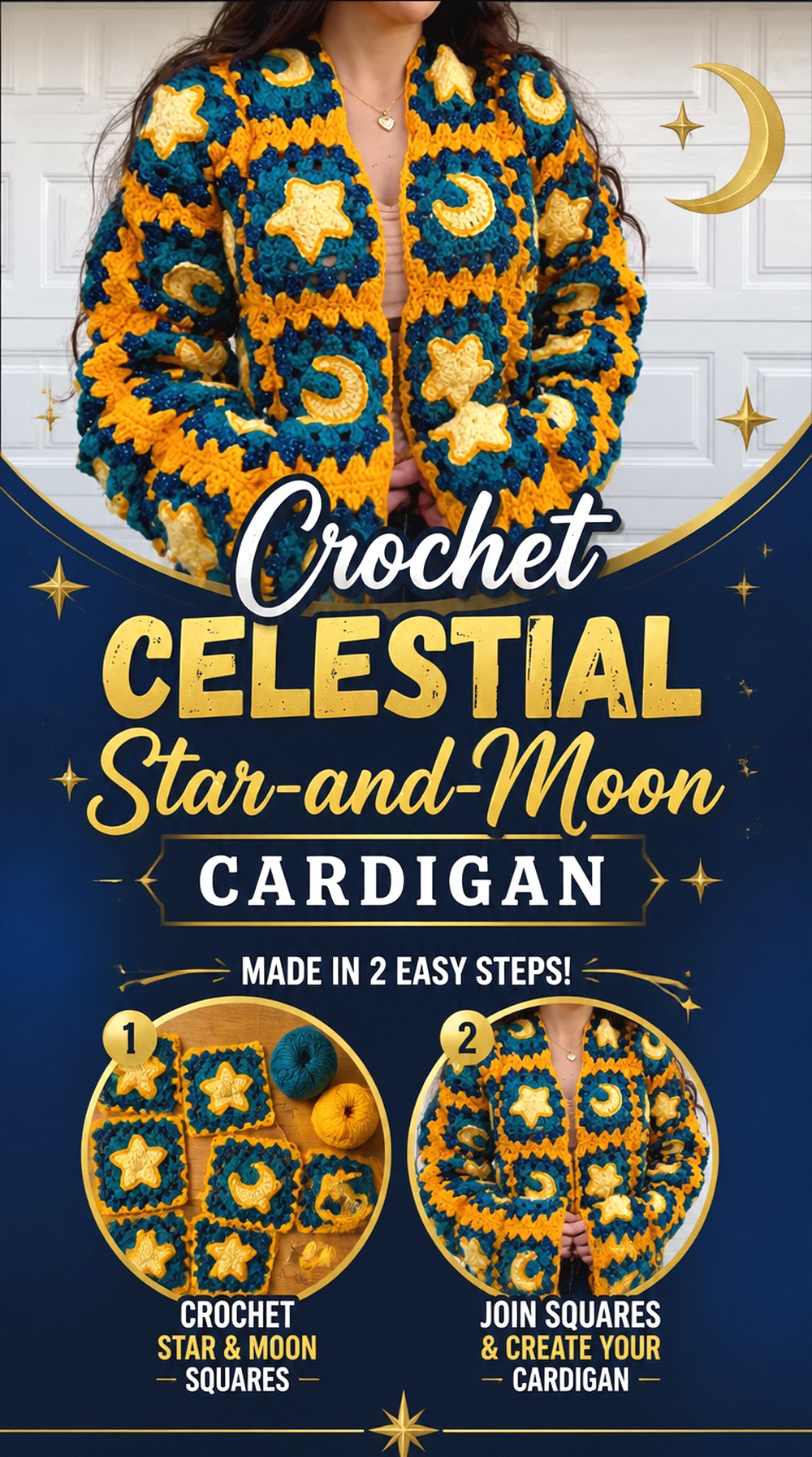 Crochet Celestial Star and Moon Cardigan