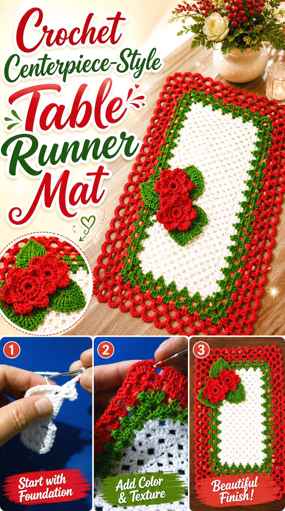 Crochet Centerpiece-Style Table Runner Mat
