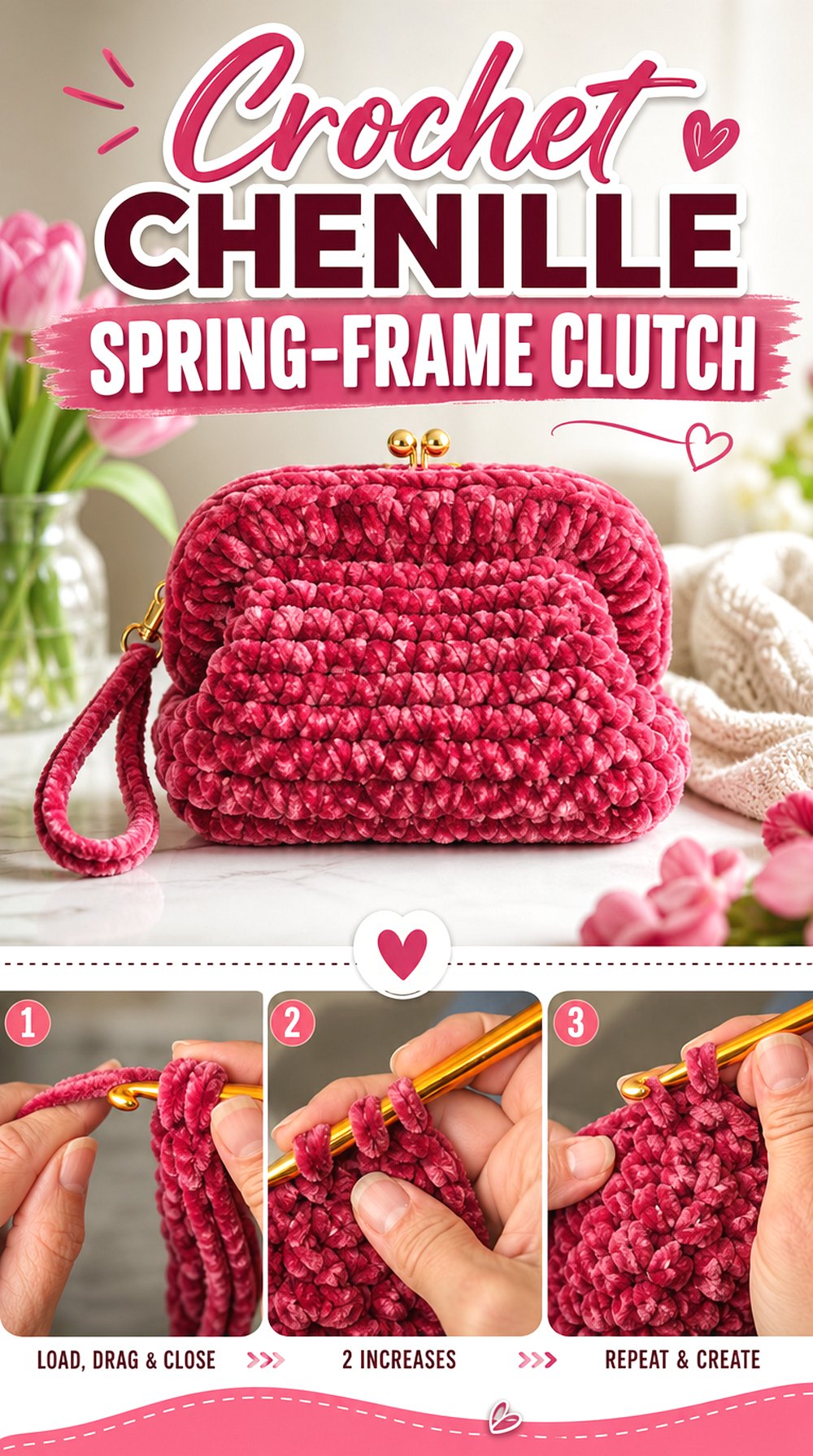 Crochet Chenille Spring-Frame Clutch